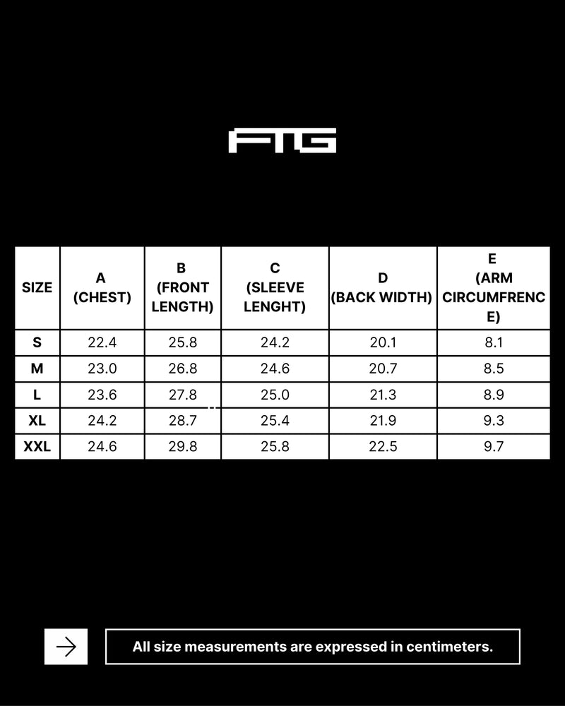Size chart for FTG RUGBY POLO